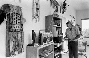 Allan Houser, Chiricahua Apache sculptor at his studio, Santa Fe, New Mexico.