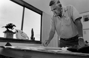 Allan Houser, Apache sculptor drawing in his studio, Santa Fe, New Mexico.