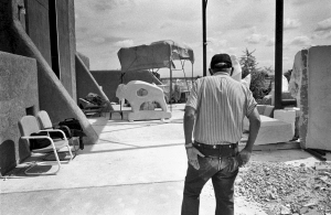 Allan Houser, Apache sculptor at his studio in Santa Fe, New Mexico.