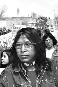 Portrait. Native American Indian protest march. Gallup New Mexico.