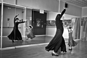 Flamenco dance teacher and young student.