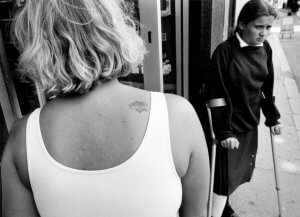Terri's tattoo. Street photo. Gibraltar.